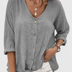 Black V-Neck Tunic Top with Split Bell Sleeves for Women