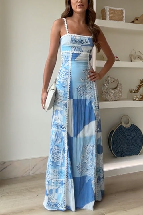 Floral Maxi Dress in Light Blue for Women Summer Beach Wear
