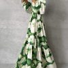 Flowing Maxi Dress in Green with Side Slit for Special Events