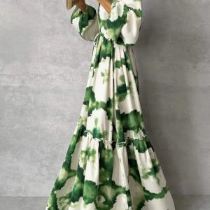 Flowing Maxi Dress in Green with Side Slit for Special Events